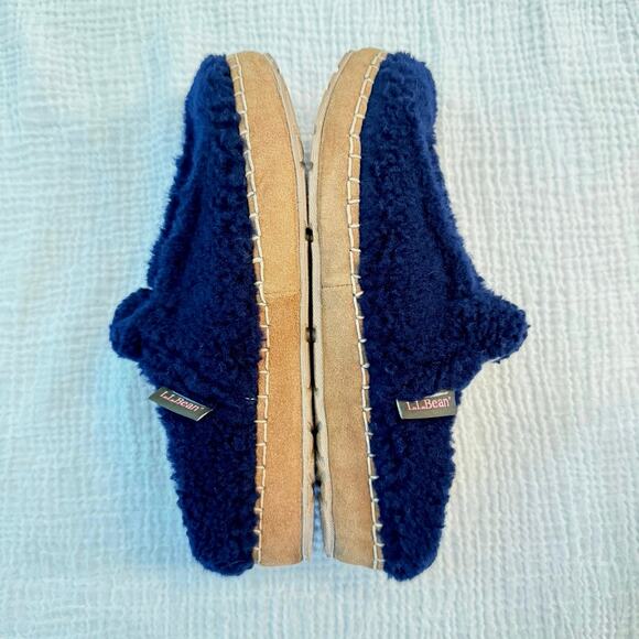 LL Bean Cozy Slipper Slides Size 8 Navy Blue Fleece - Picture 4 of 12